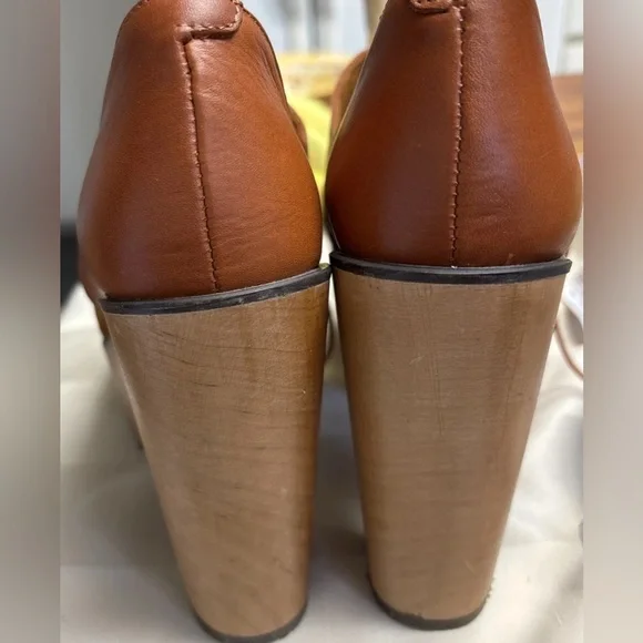 Anthropologie Cubanas Brown Cognac leather wood block Shoes platform women’s 7 - Picture 3 of 5